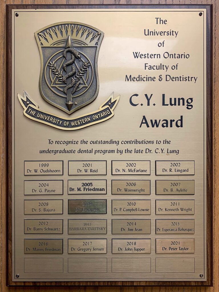 Dr. Taylor receives the 2021 C.Y.Lung Award from Western University | Shore Side dentistry Oakville